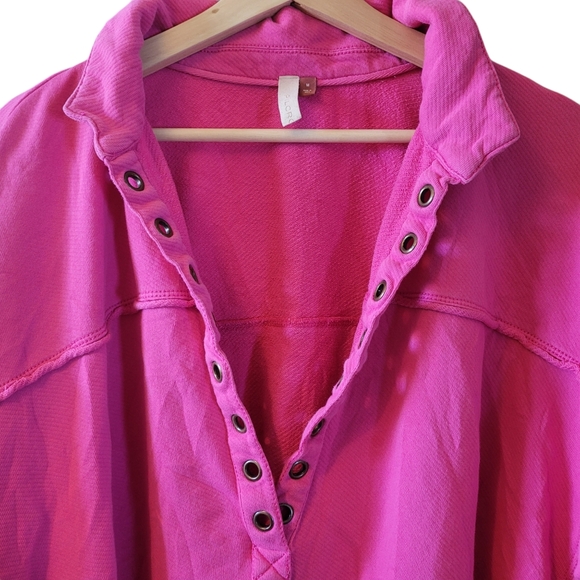 Pilcro by Anthropologie Spliced Henley Longsleeve Neon Pink Glow Top, Size M - Picture 4 of 15